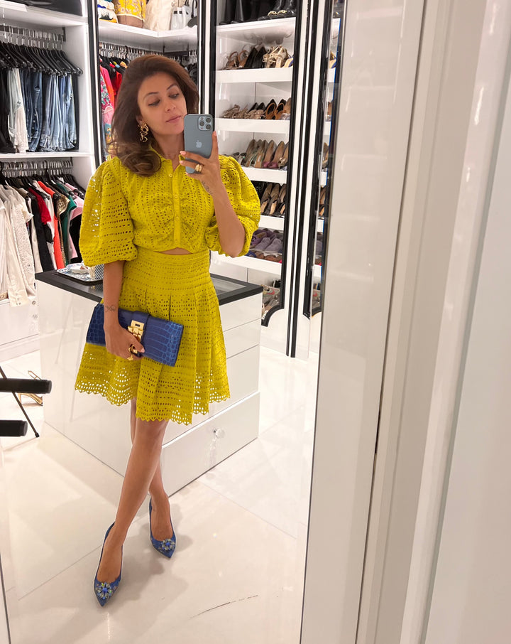 Nikita Vasdev in our Thea Lime Dress