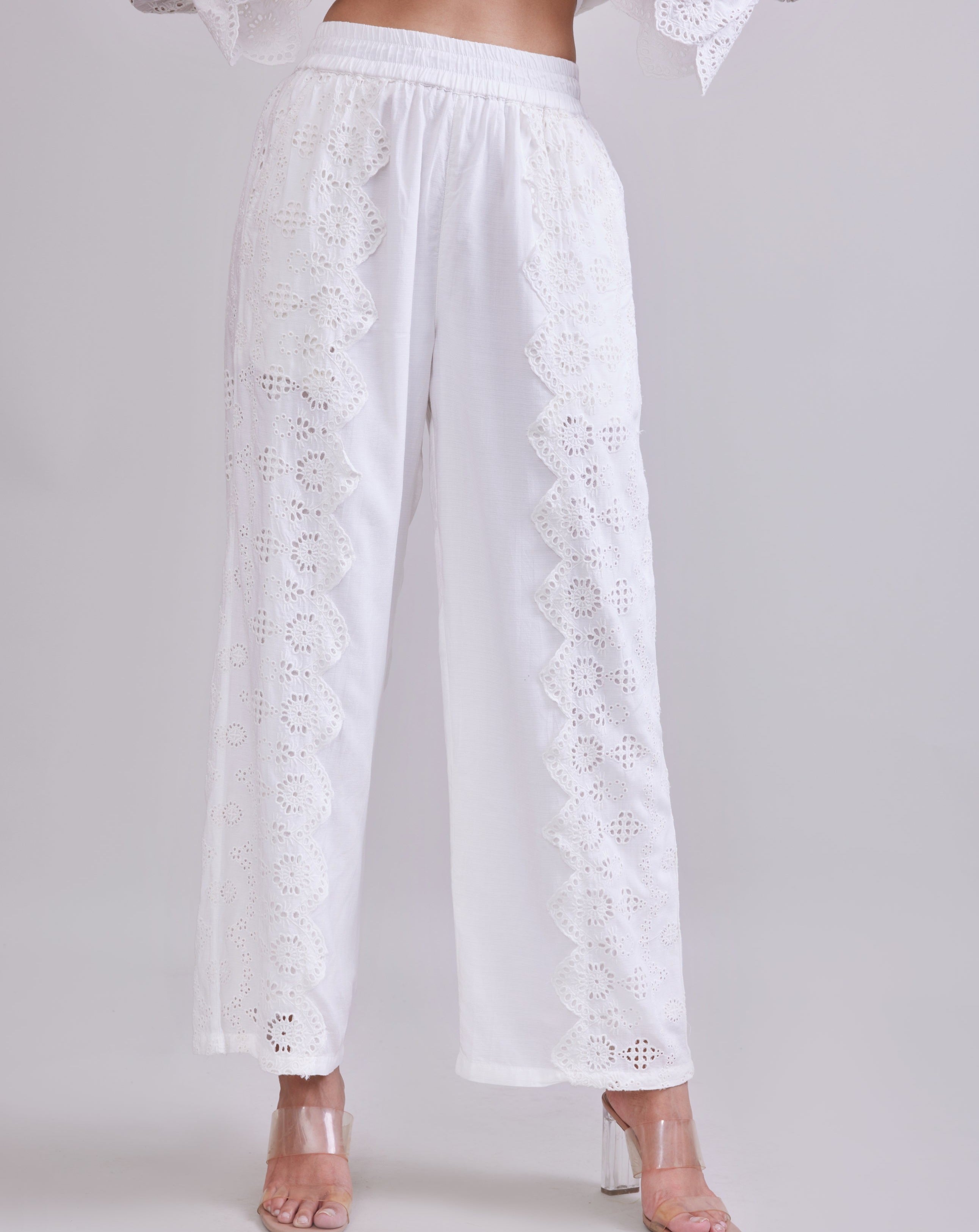 Buy Ada Hand Embroidered Lucknowi Chikankari Cotton Palazzo Pant for Women  A711127 (XS, White) at Amazon.in