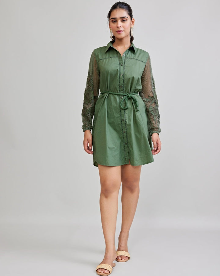 Olive Oasis Appliqué Dress