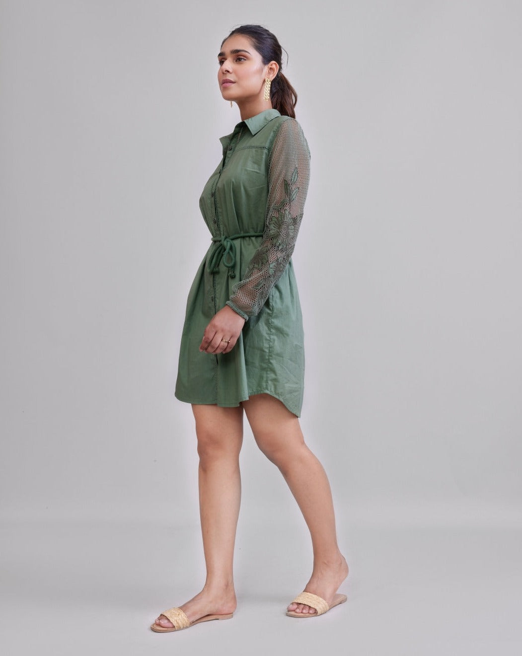 Olive Oasis Appliqué Dress