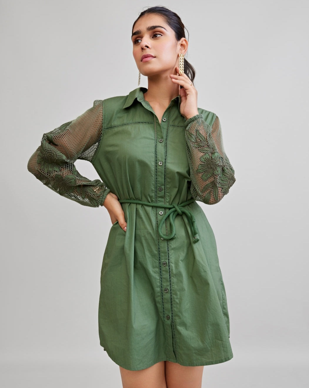 Olive Oasis Appliqué Dress