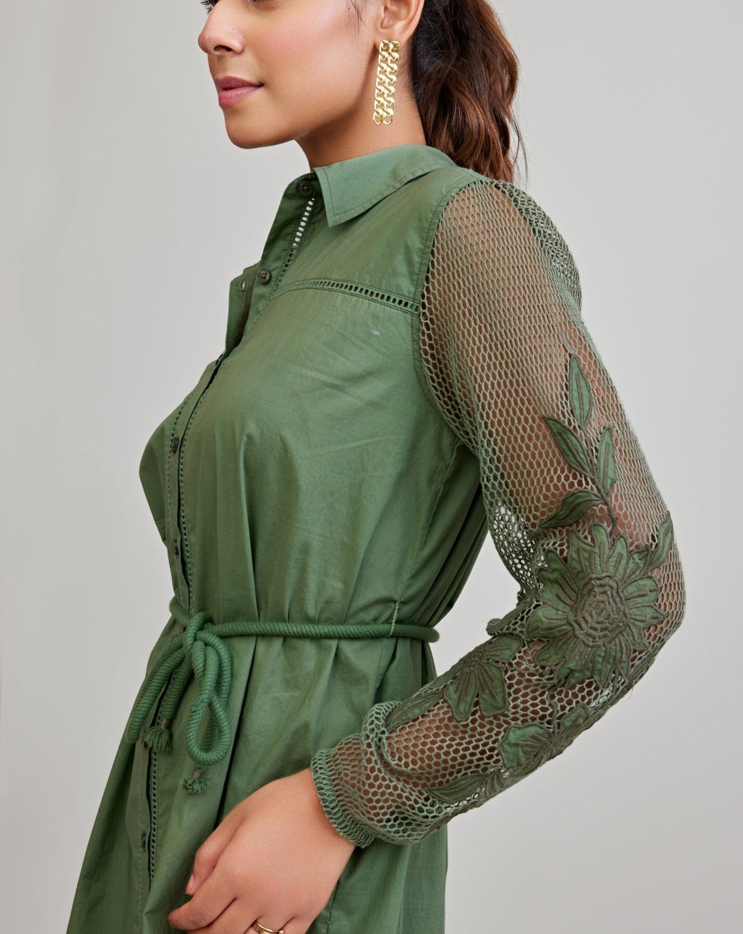 Olive Oasis Appliqué Dress