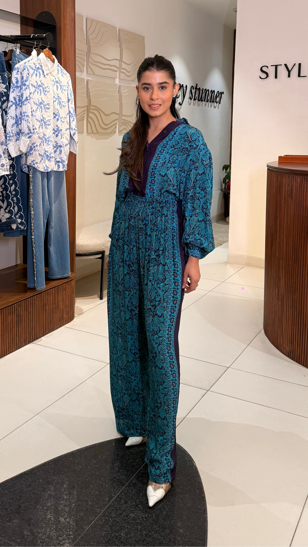 Rhea Kalra in our Lisa Mulberry Printed Shirt