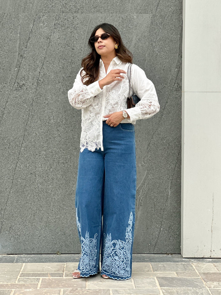 Shefali Tiwari in our Darcy Embroidered Jeans