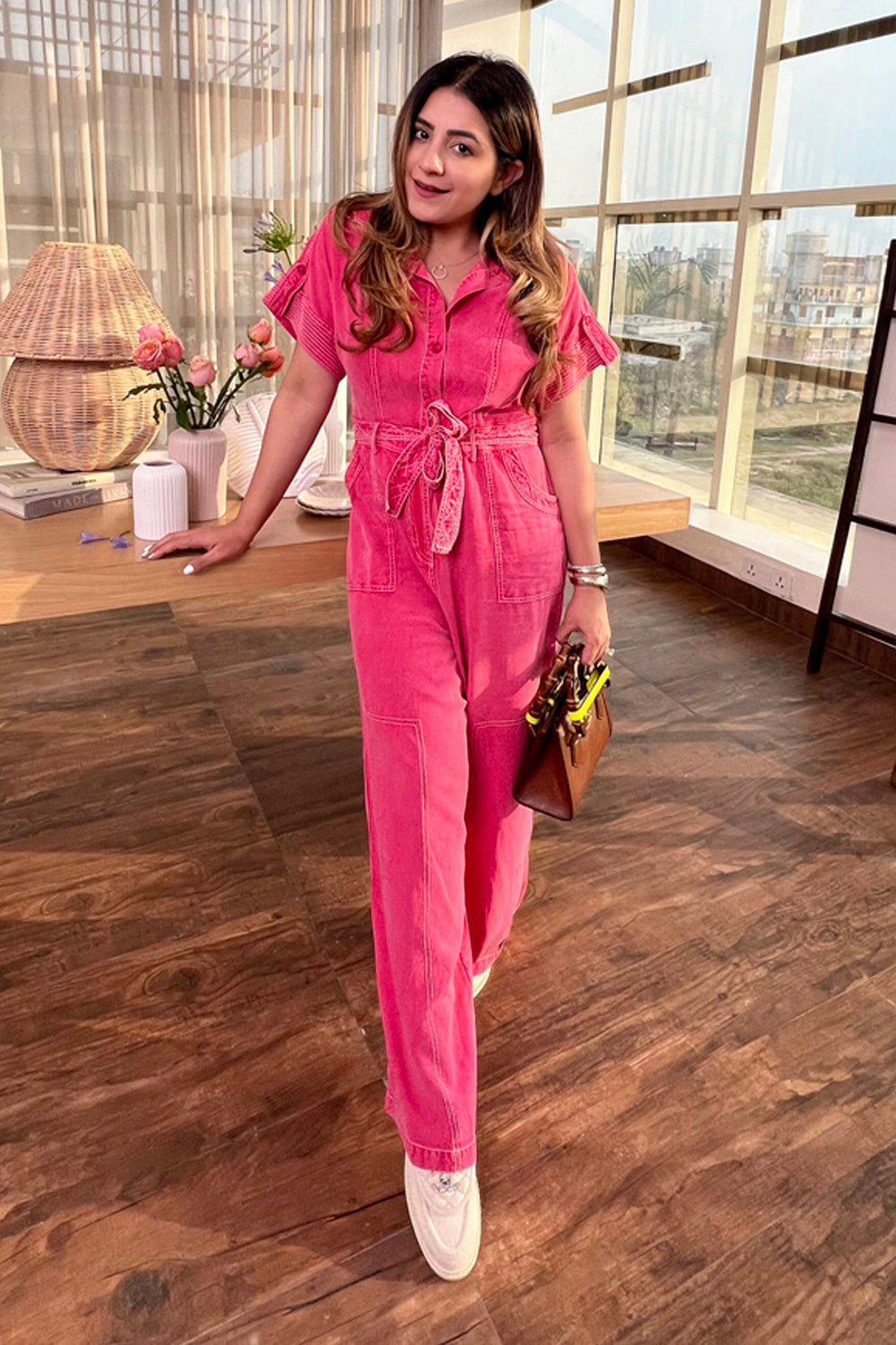 Meghna Pahwa Sahni In Our Adele Pink Jumpsuit