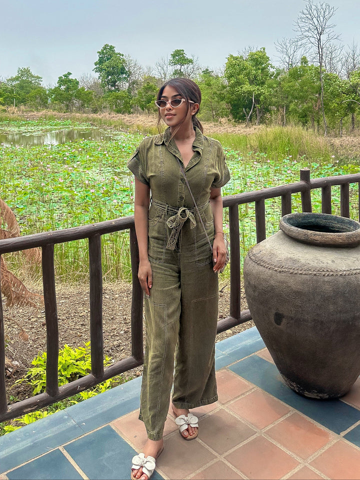 Trishala Kamath in our Adele Olive Jumpsuit