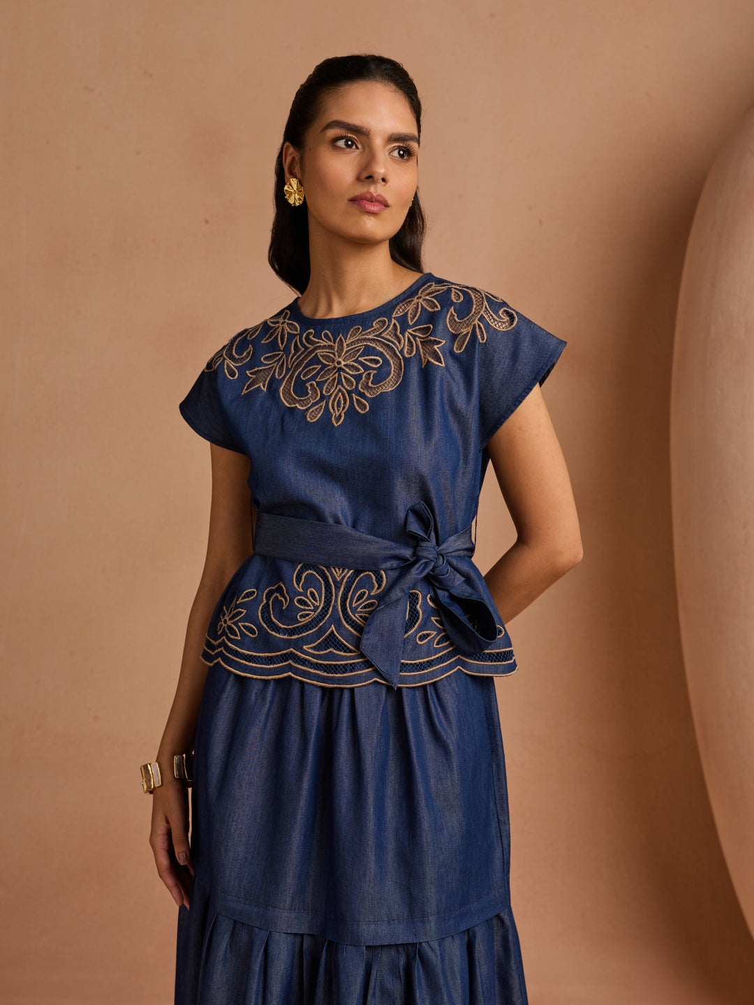 Ava Denim Cutwork Top