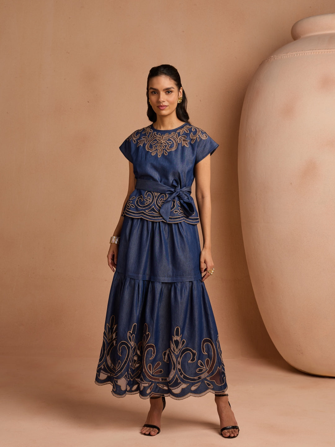 Ava Denim Cutwork Top