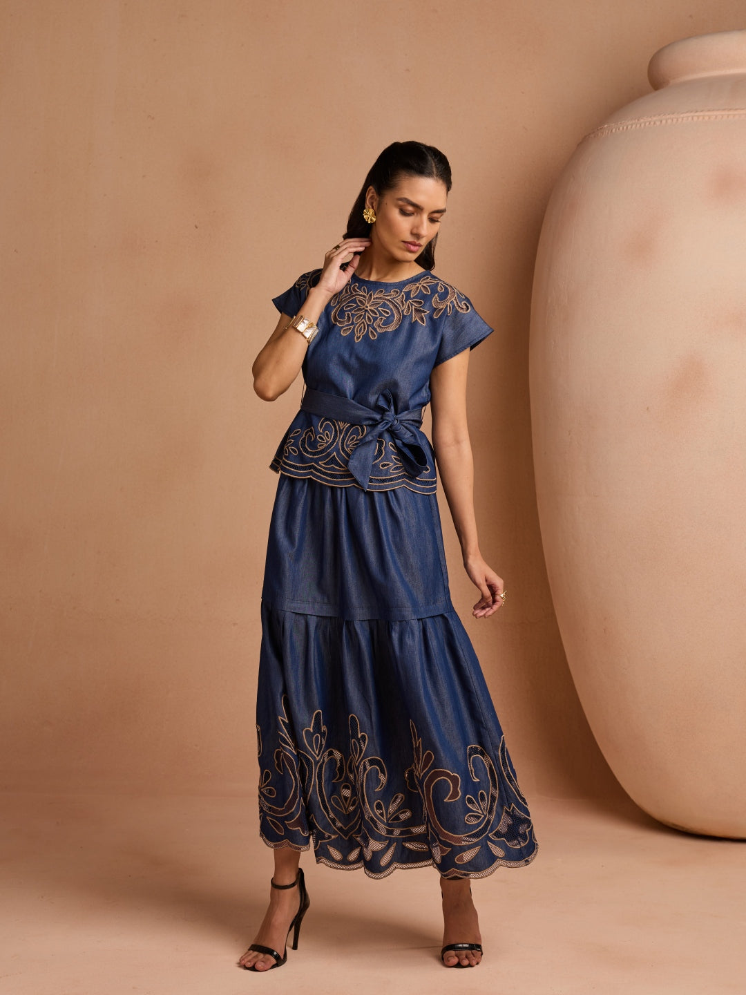 Ava Denim Cutwork Top