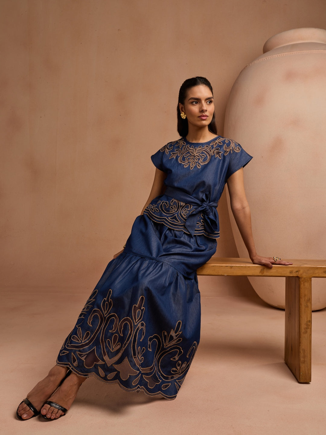 Ava Denim Cutwork Top