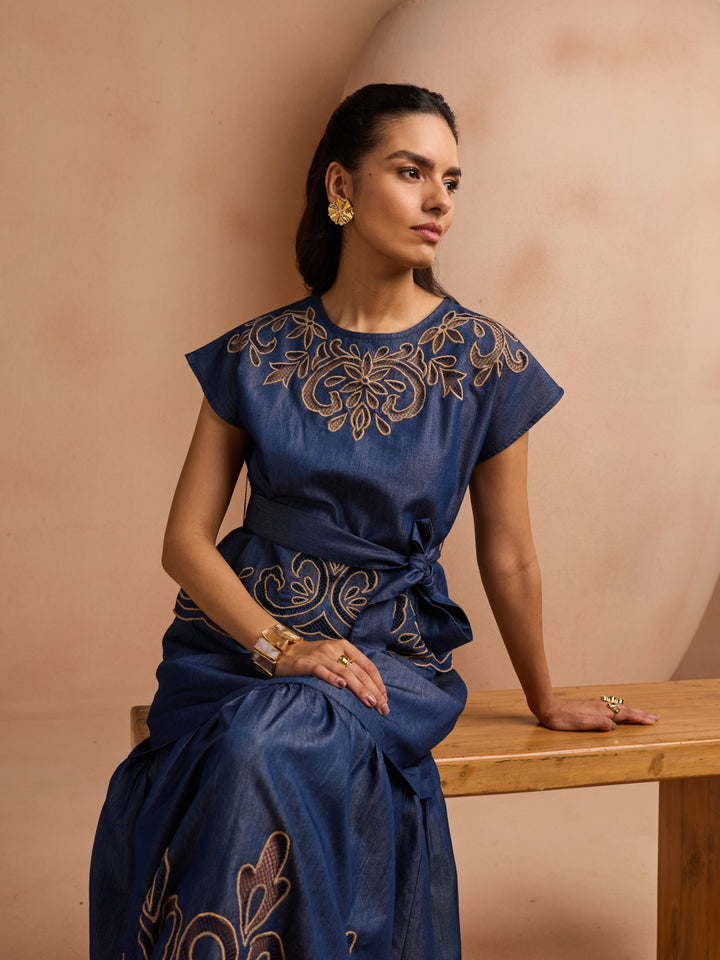 Ava Denim Cutwork Top