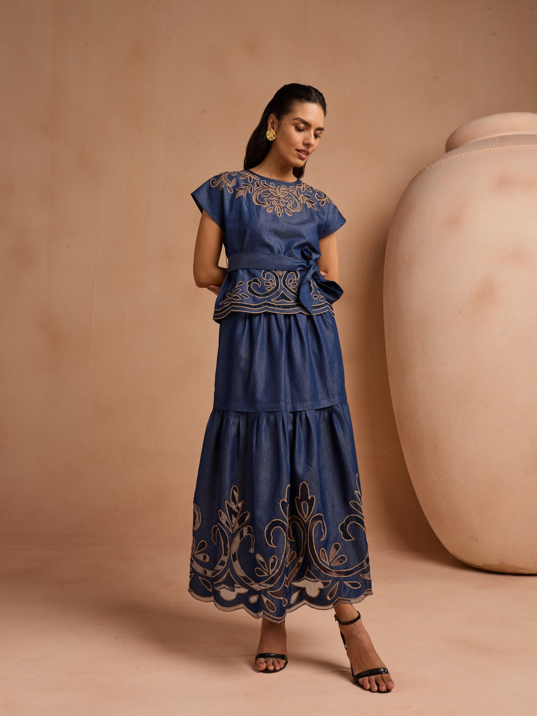 Ava Denim Cutwork Top