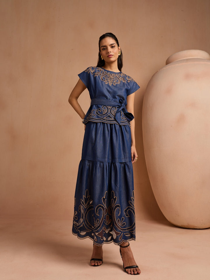 Ava Denim Cutwork Top