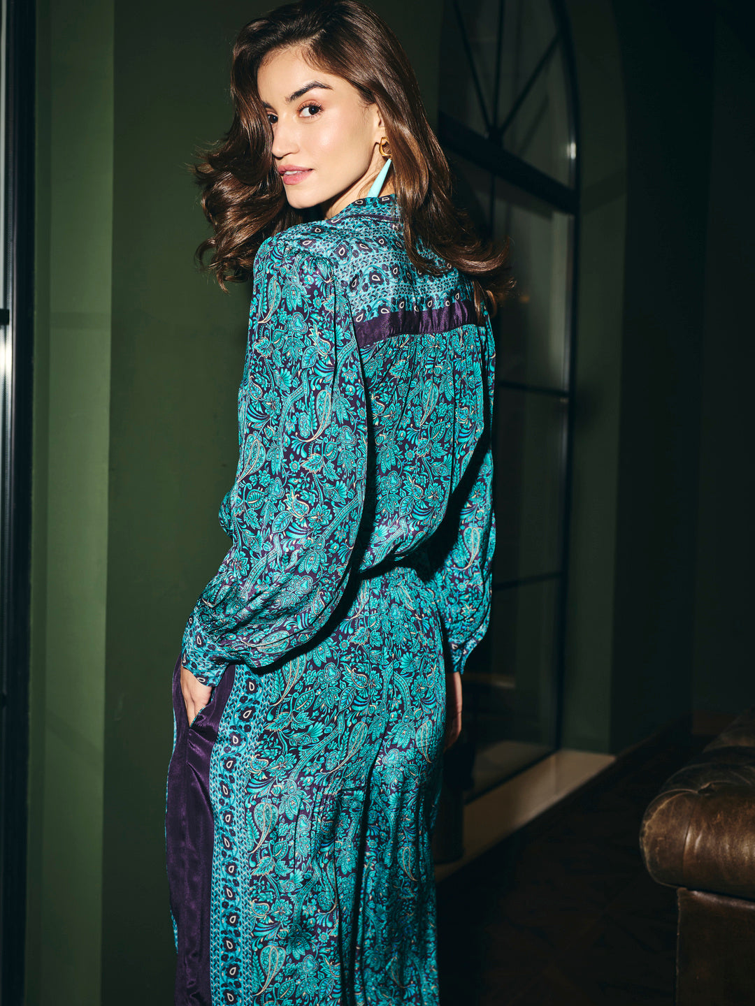 Rhea Kalra in our Lisa Mulberry Printed Shirt