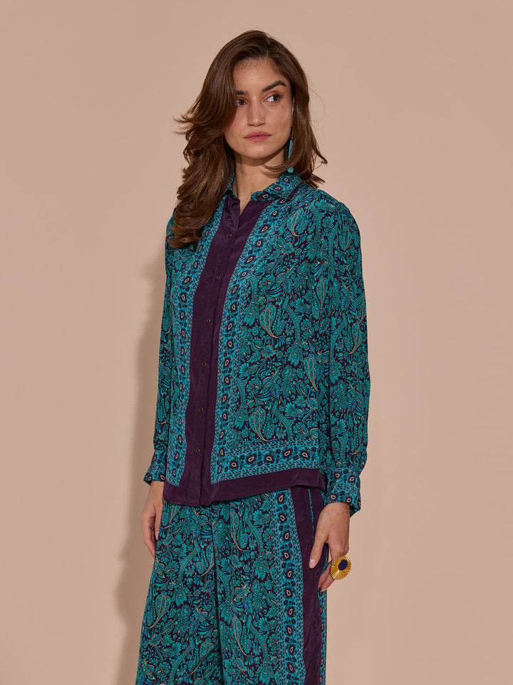 Rhea Kalra in our Lisa Mulberry Printed Shirt