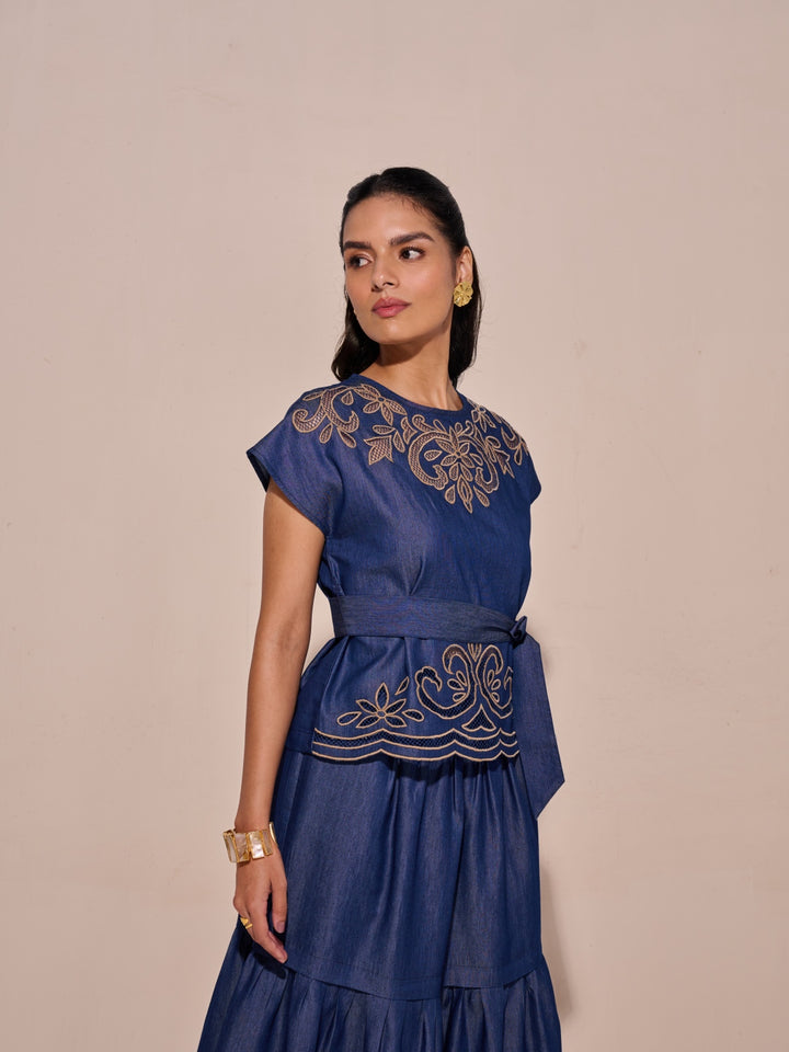 Ava Denim Cutwork Top