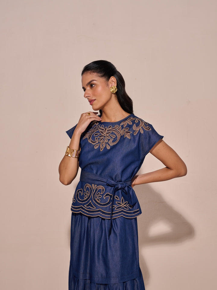 Ava Denim Cutwork Top