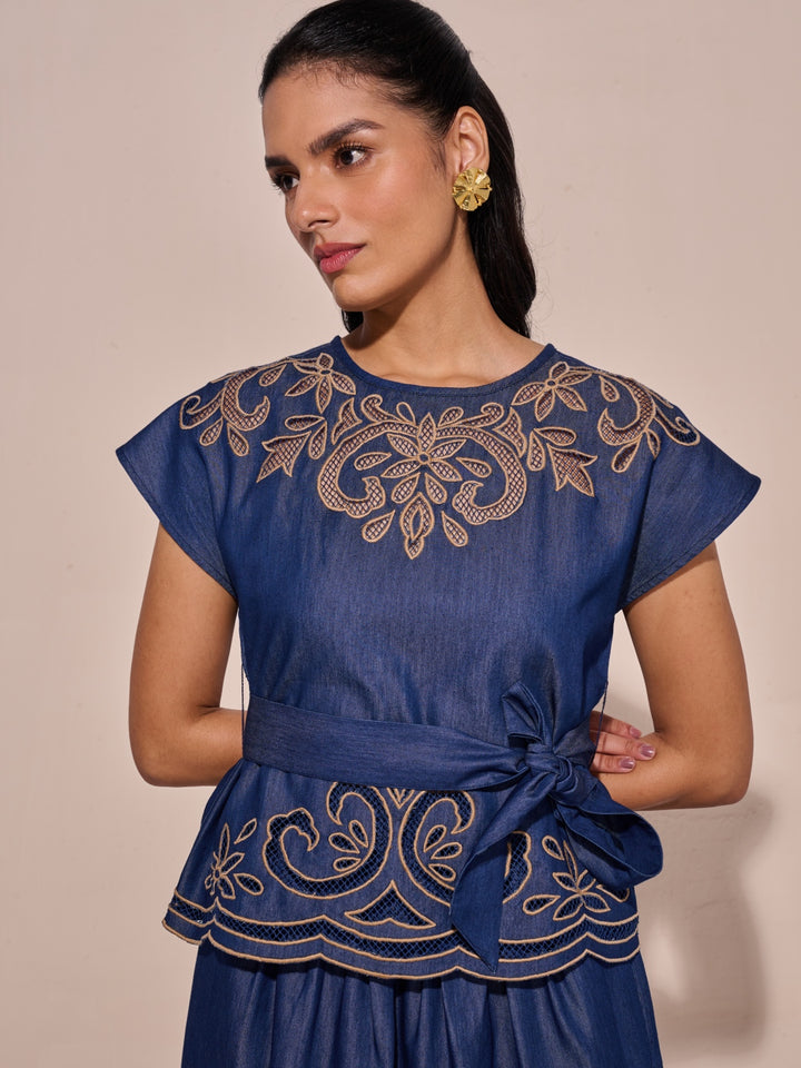 Ava Denim Cutwork Top