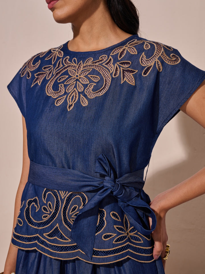 Ava Denim Cutwork Top