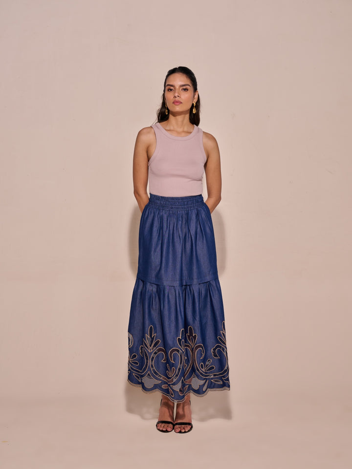 Ava Denim Cutwork Skirt