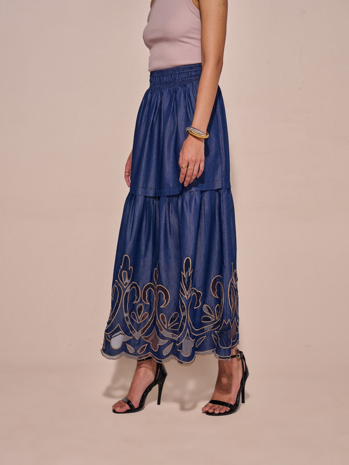 Ava Denim Cutwork Skirt