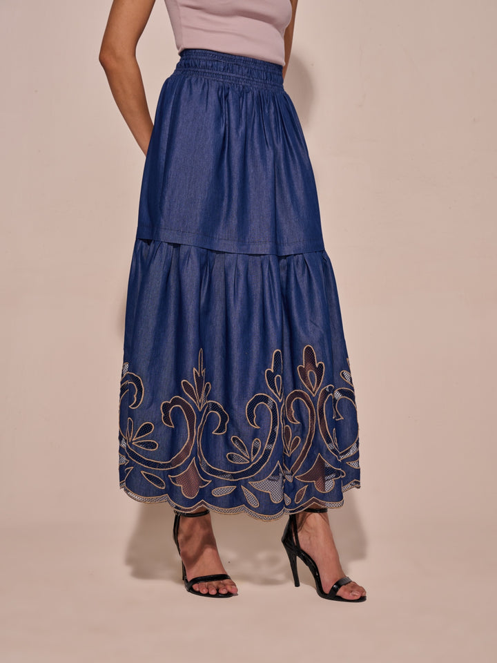 Ava Denim Cutwork Skirt