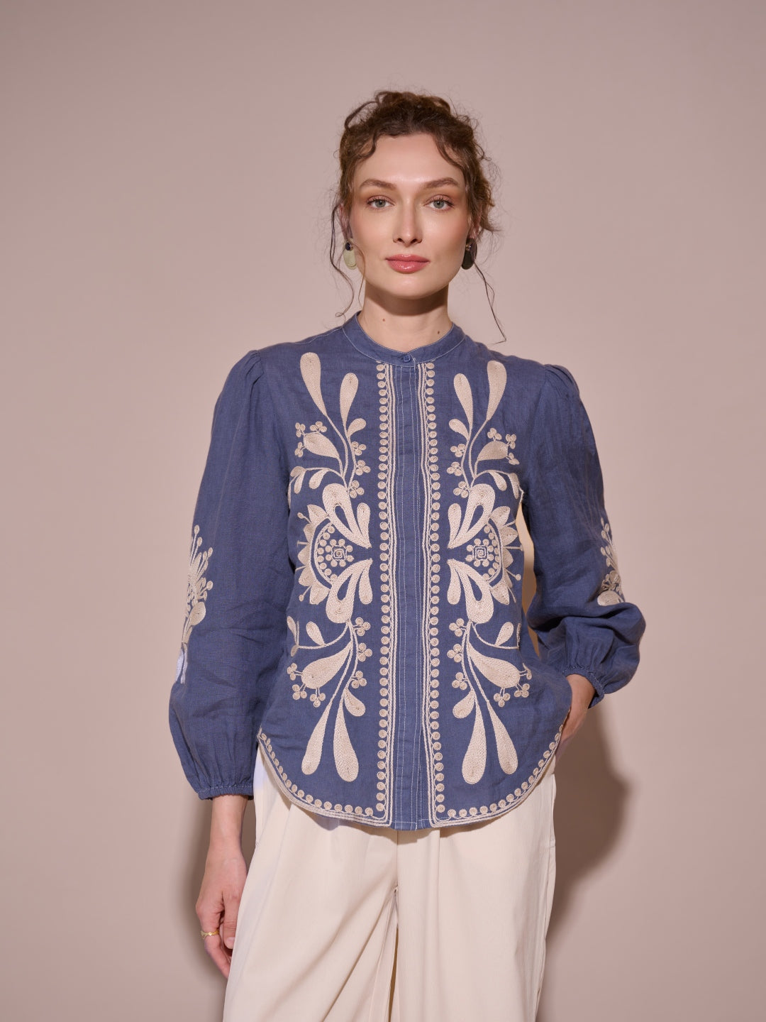 Mitali garg in our Sera 100% Linen Blouse