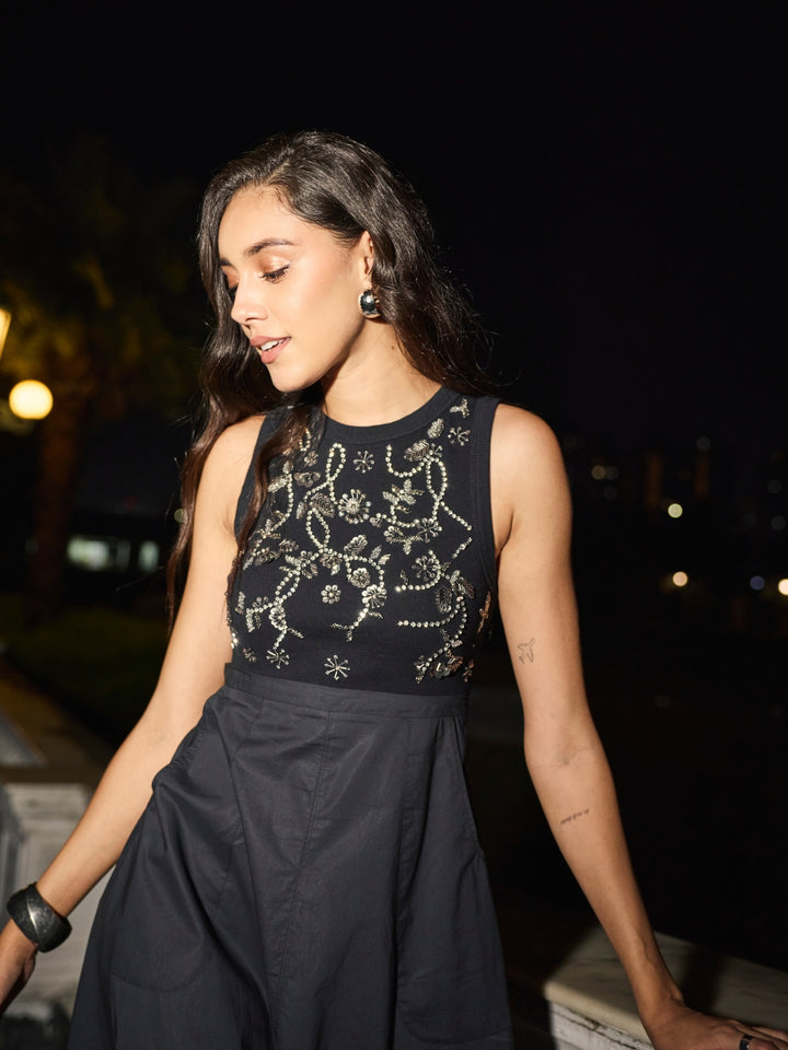 Laurel Embroidered Ribbed Dress