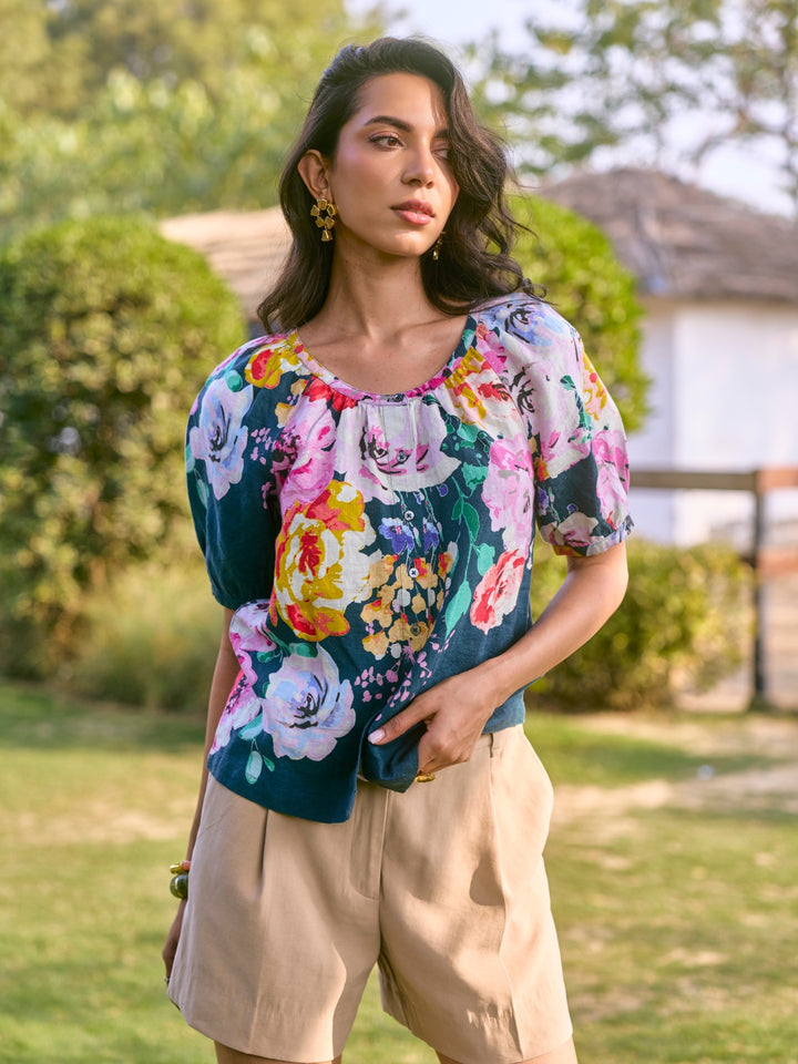 100% Linen Printed Top