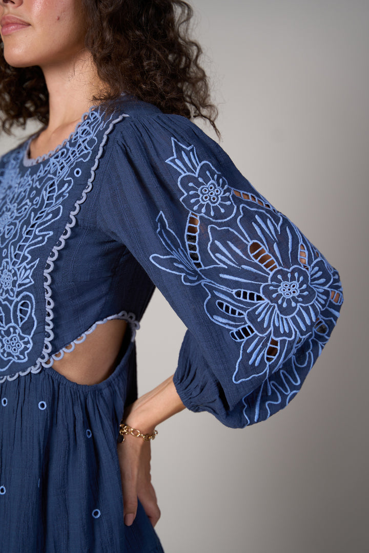 Radhica Diwan In Our Hannah Blue Embroidered Dress