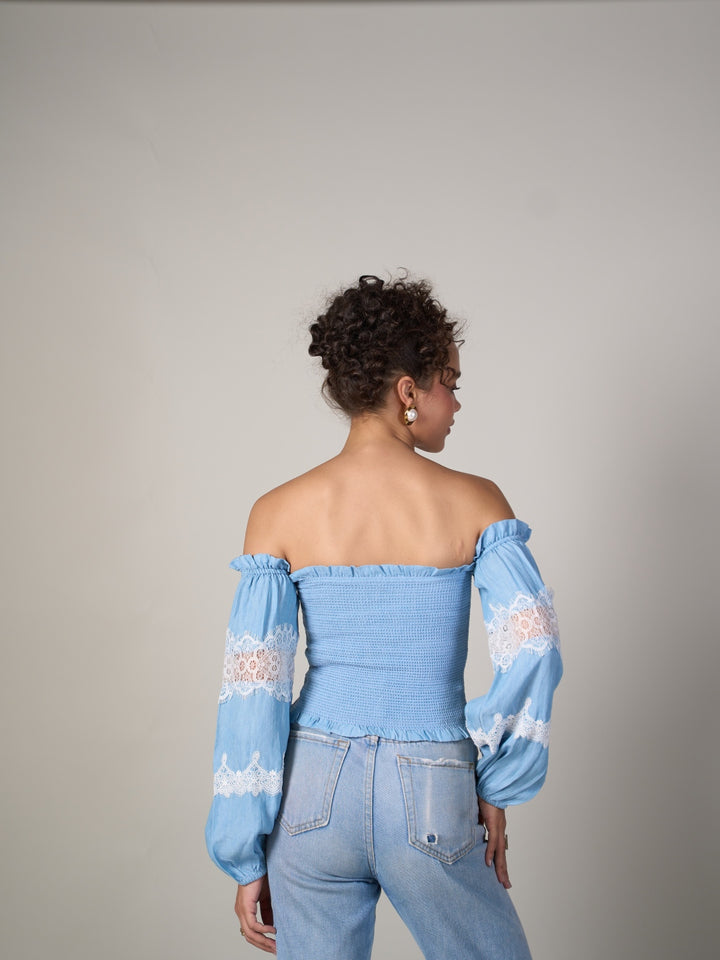 Tushita Mehta In Our Blue Bishop Sleeve Top