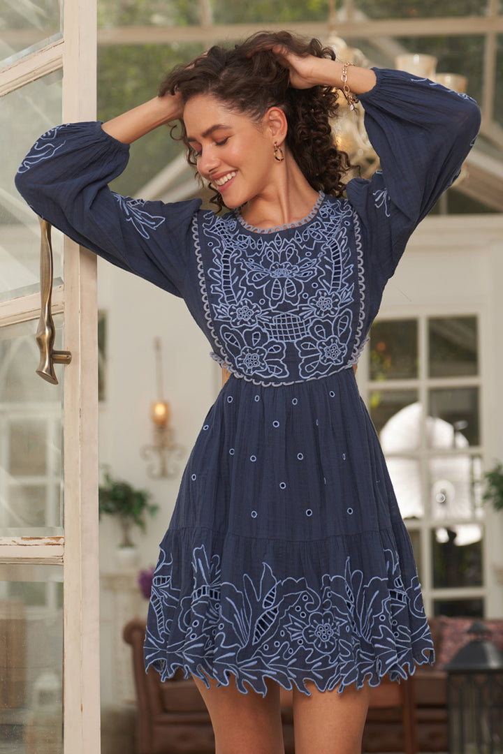 Radhica Diwan In Our Hannah Blue Embroidered Dress