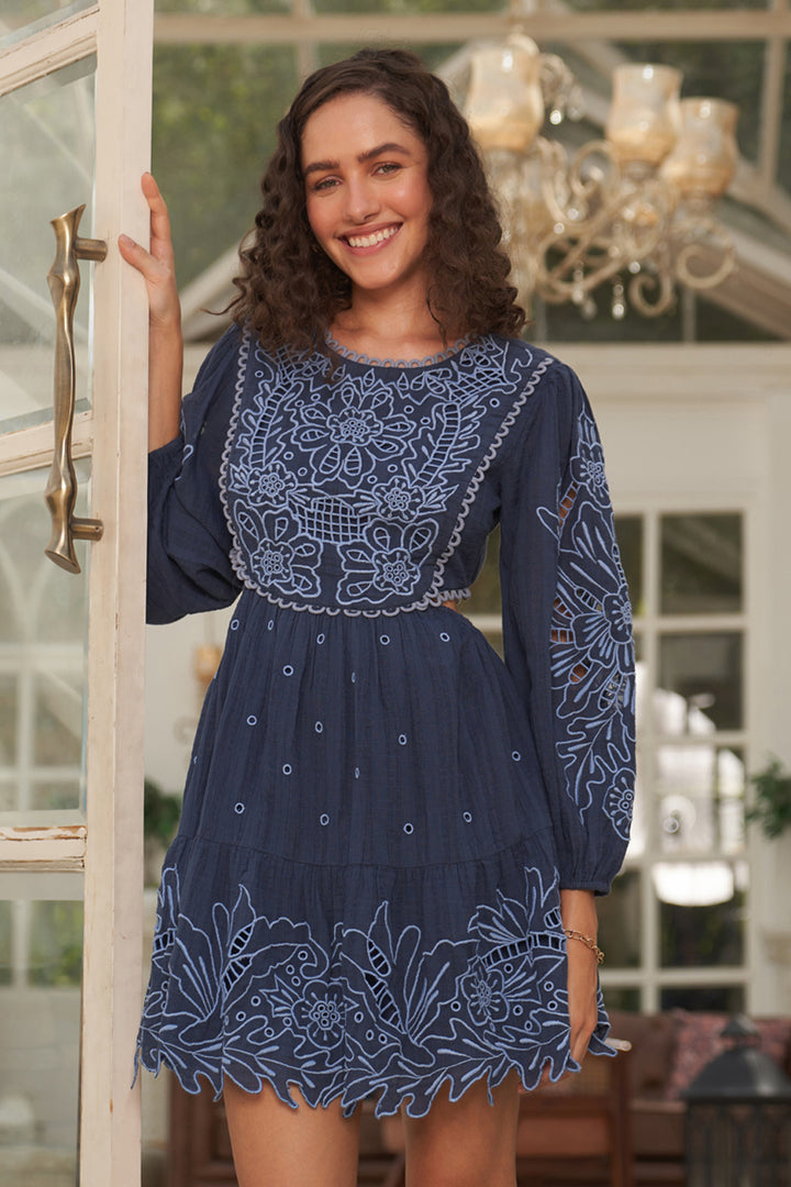 Radhica Diwan In Our Hannah Blue Embroidered Dress