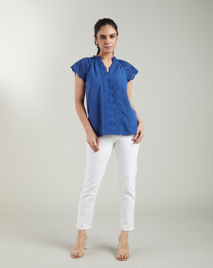 Blue Schiffli Top