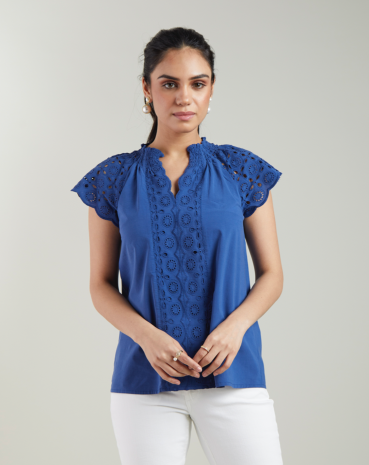 Blue Schiffli Top