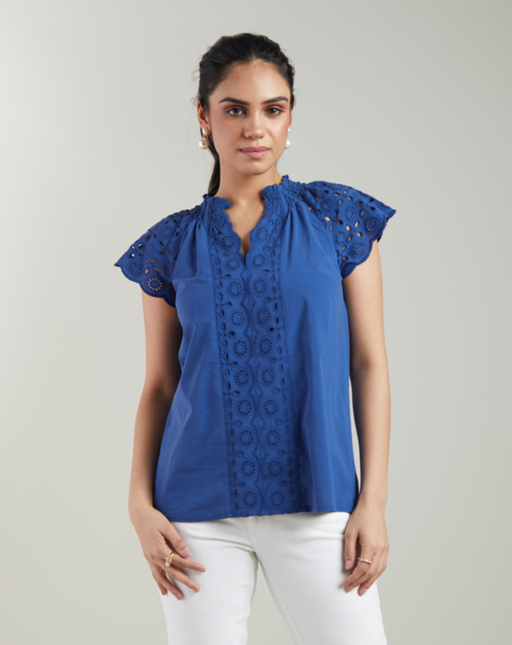 Blue Schiffli Top