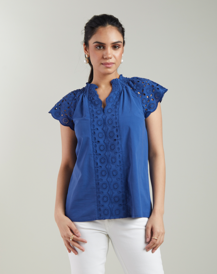 Blue Schiffli Top