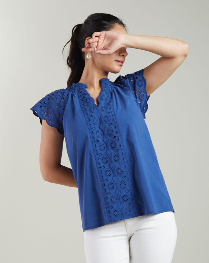 Blue Schiffli Top