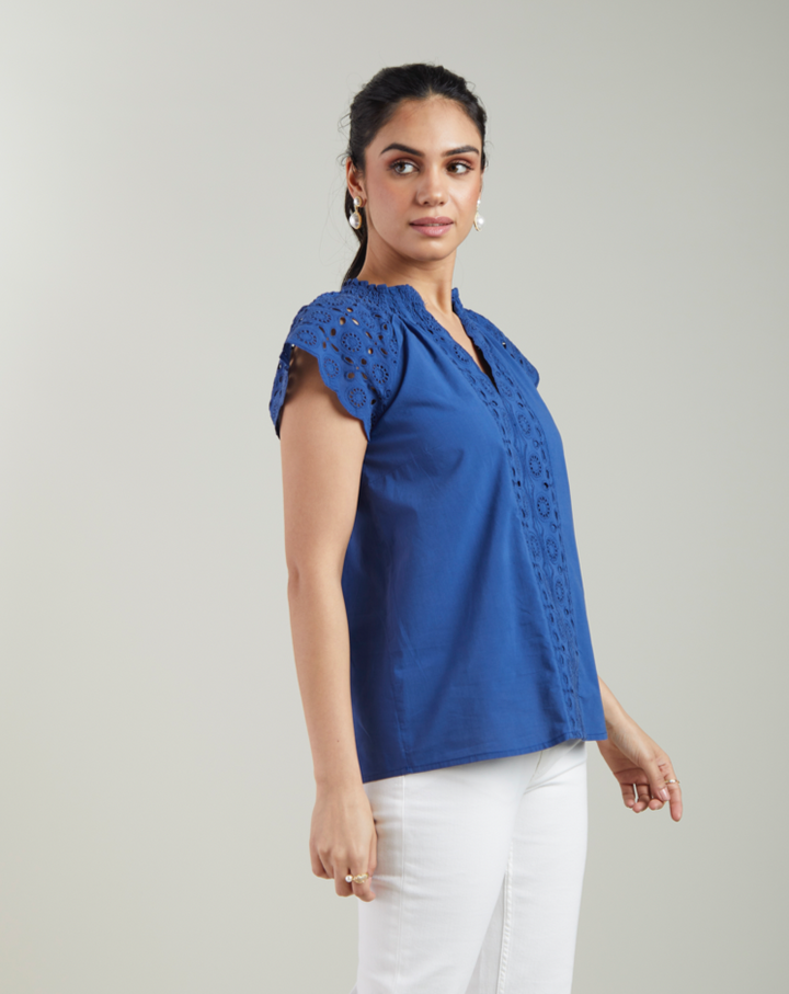 Blue Schiffli Top