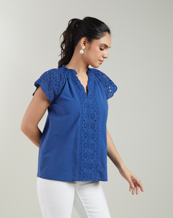 Blue Schiffli Top