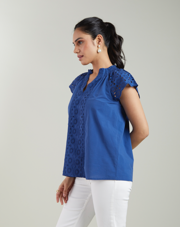 Blue Schiffli Top
