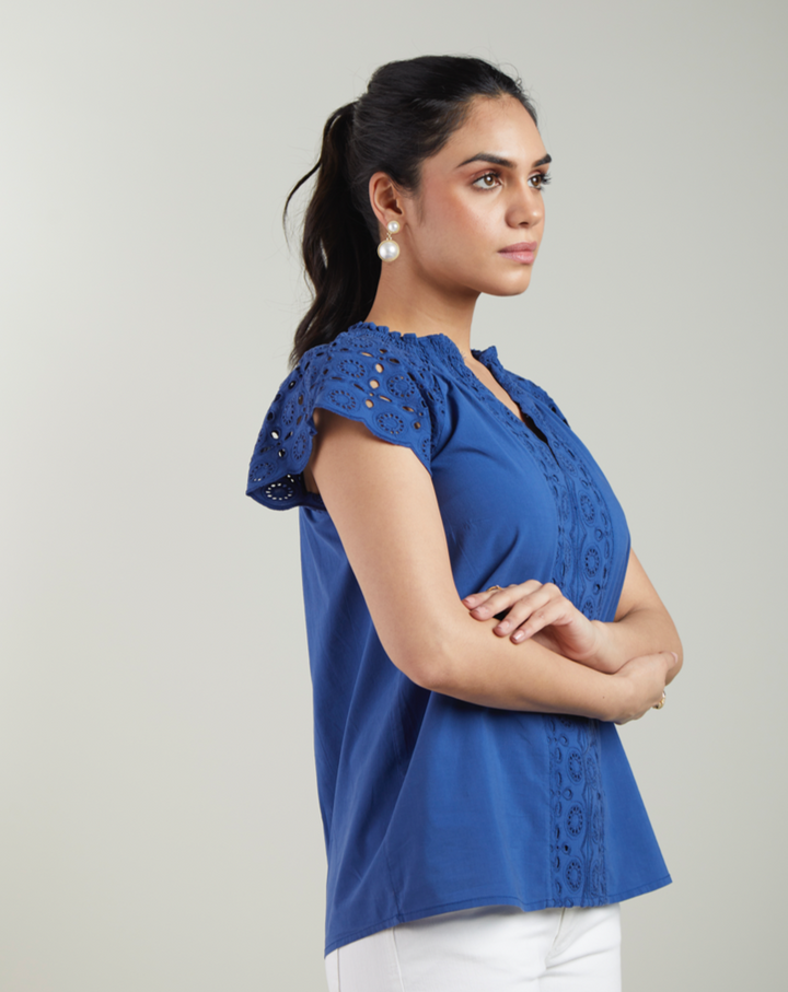 Blue Schiffli Top