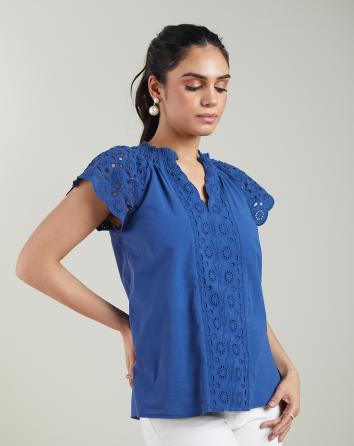 Blue Schiffli Top