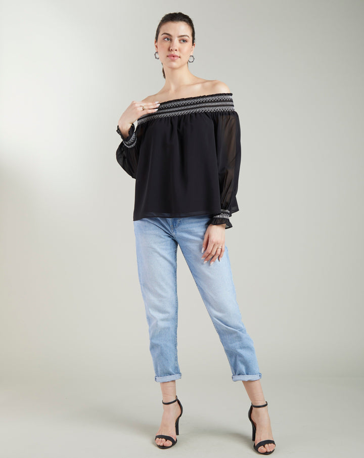 Black Sheer Off-Shoulder Top