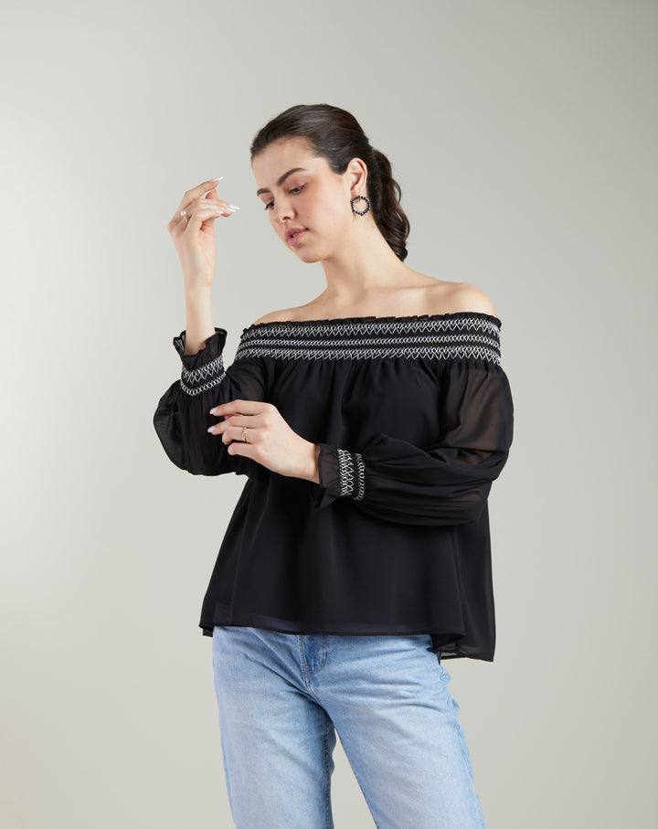 Black Sheer Off-Shoulder Top