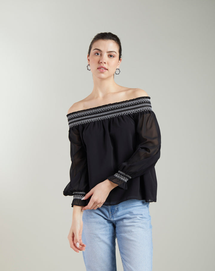 Black Sheer Off-Shoulder Top