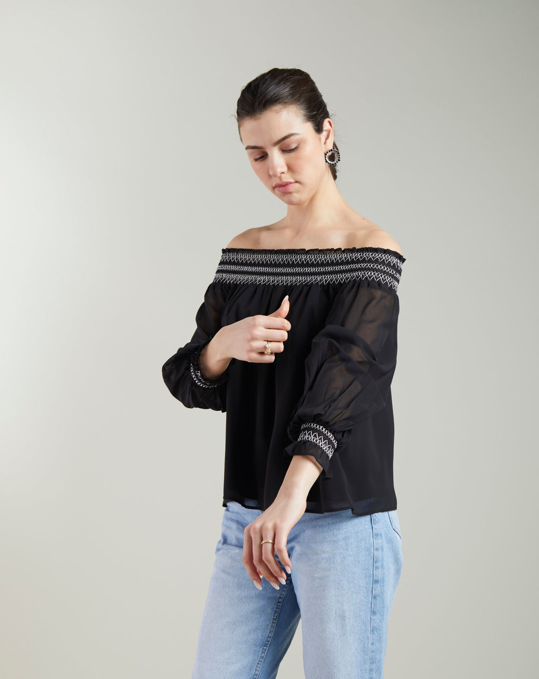 Black Sheer Off-Shoulder Top