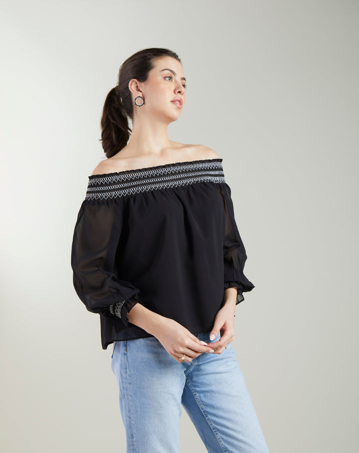 Black Sheer Off-Shoulder Top