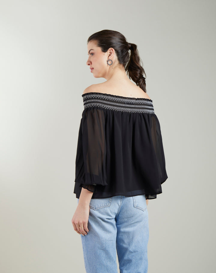 Black Sheer Off-Shoulder Top