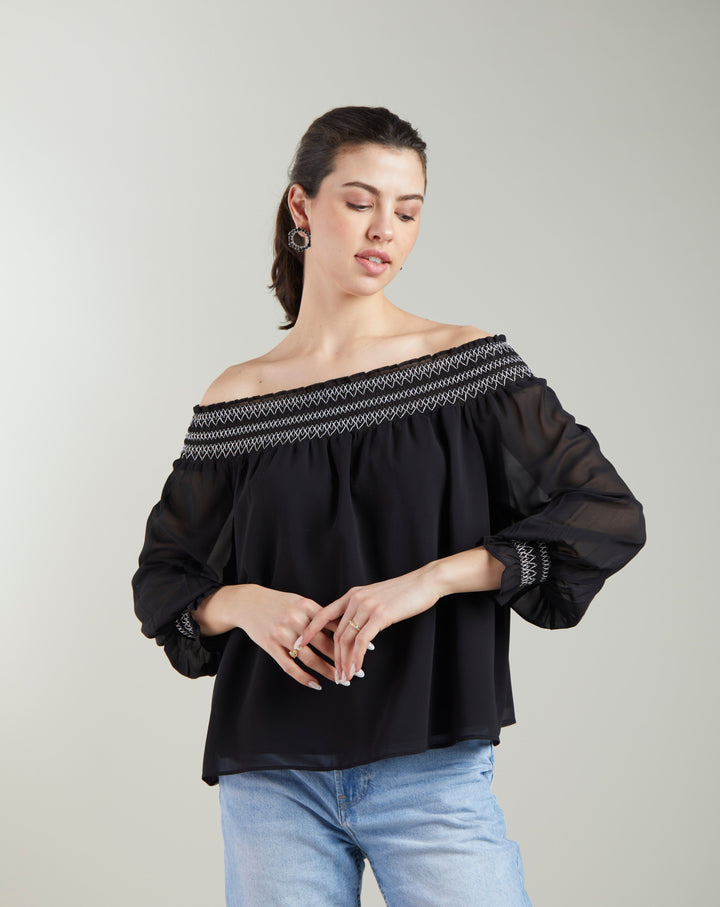 Black Sheer Off-Shoulder Top